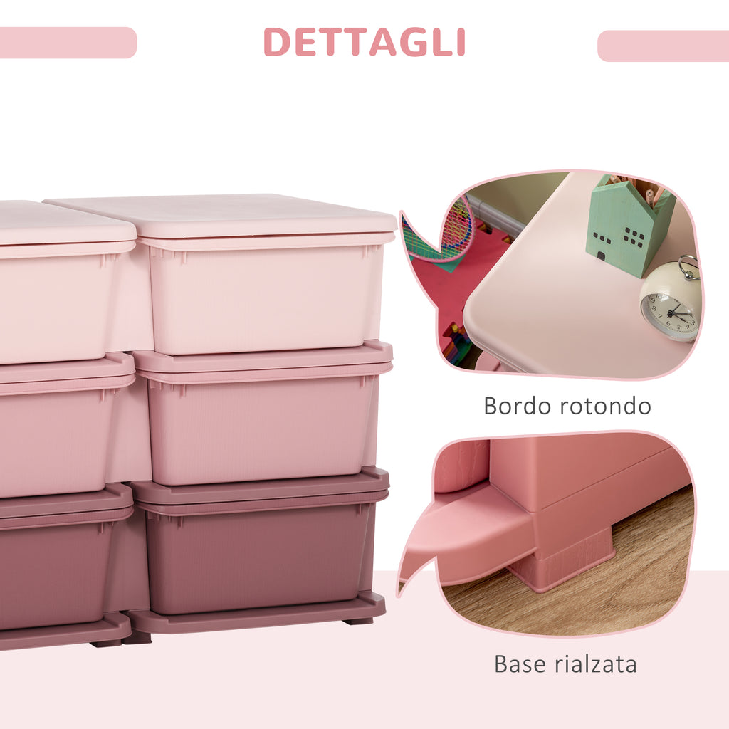 6-Drawer Children's Dresser with Rounded Edges, Pink PP, 75 x 37 x 56.5 cm