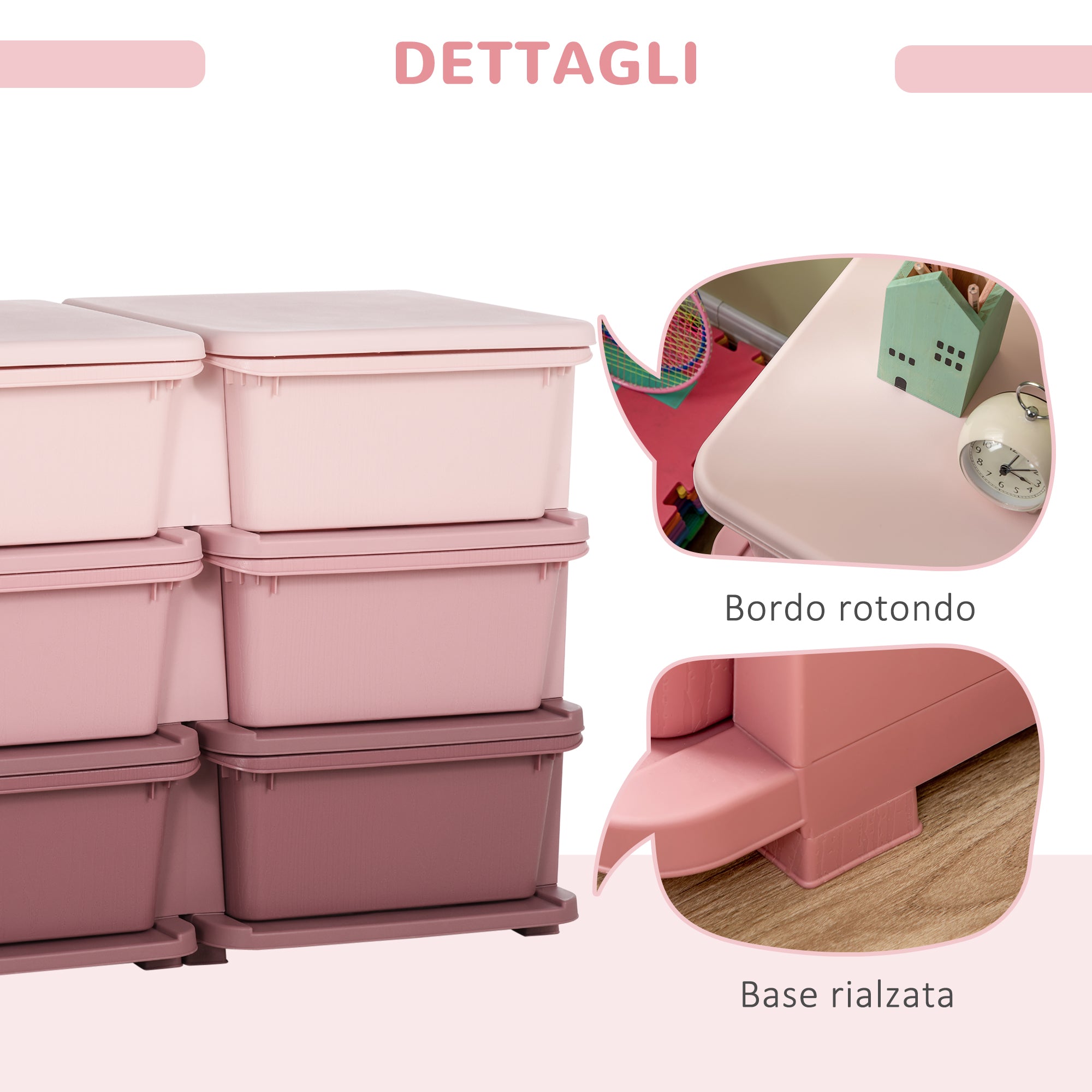 6-Drawer Children's Dresser with Rounded Edges, Pink PP, 75 x 37 x 56.5 cm