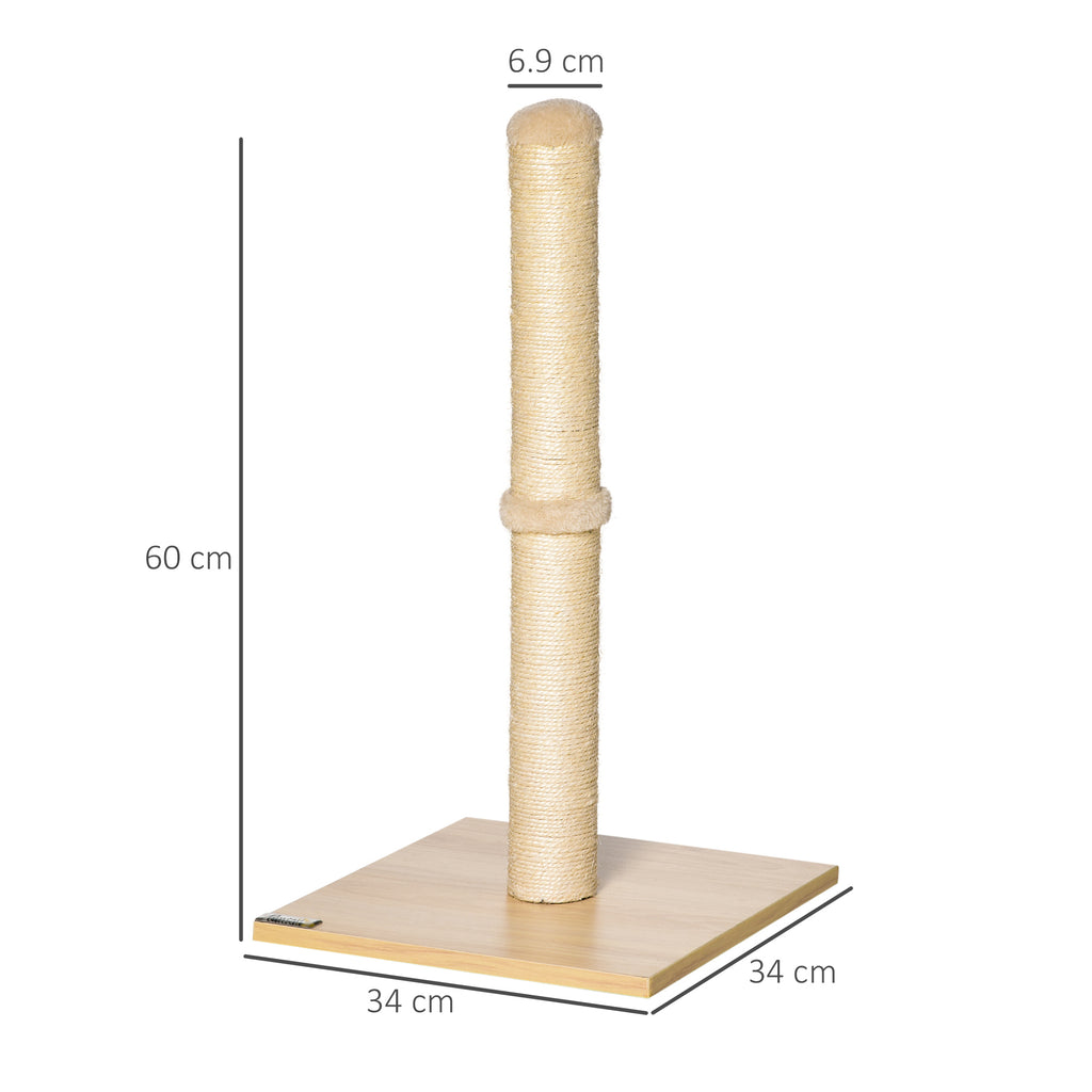 Cat Scratching Post with 60cm High Sisal Pole and Chipboard Base, Beige