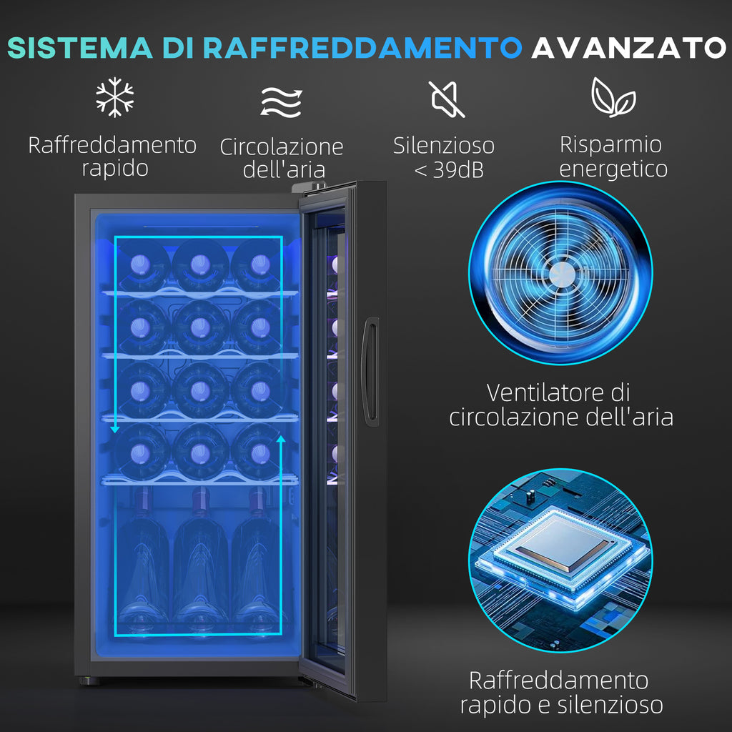 Wine Cooler Refrigerator for 15 Bottles, 44L Capacity, with Temperature Control and Adjustable Shelves, Black