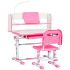 Children's Desk 6-12 Years Adjustable with LED Light, Bookstand and Pen Holder, in MDF, PP and Steel, Pink