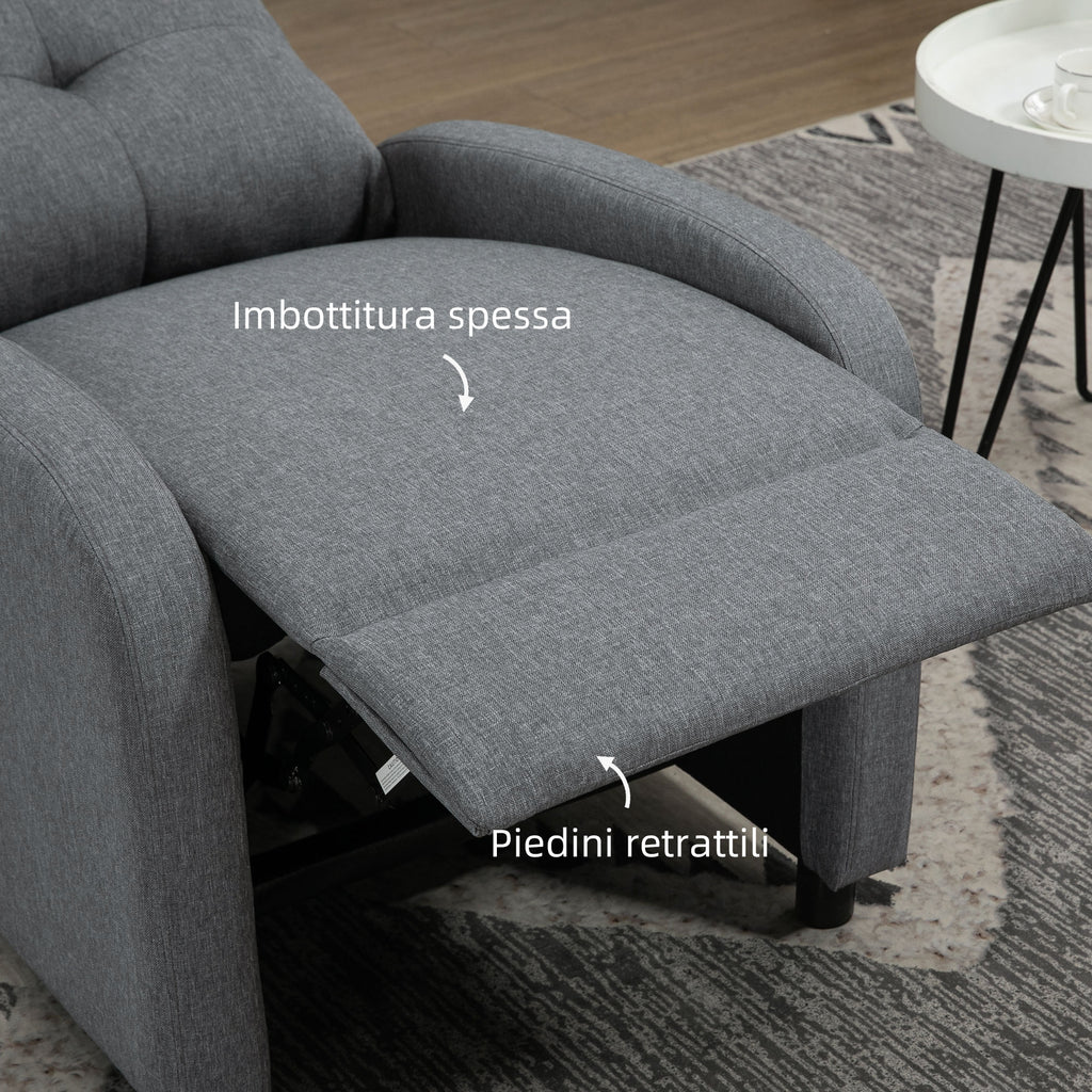 155° Max Reclining Chair in Grey Linen Effect Fabric with Footrest, 67x87x98 cm