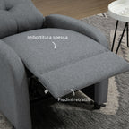 155° Max Reclining Chair in Grey Linen Effect Fabric with Footrest, 67x87x98 cm