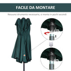 Double Garden Umbrella with Crank Opening, in Steel and Polyester, 455x265x238cm, Dark Green - Borge' Group Limited