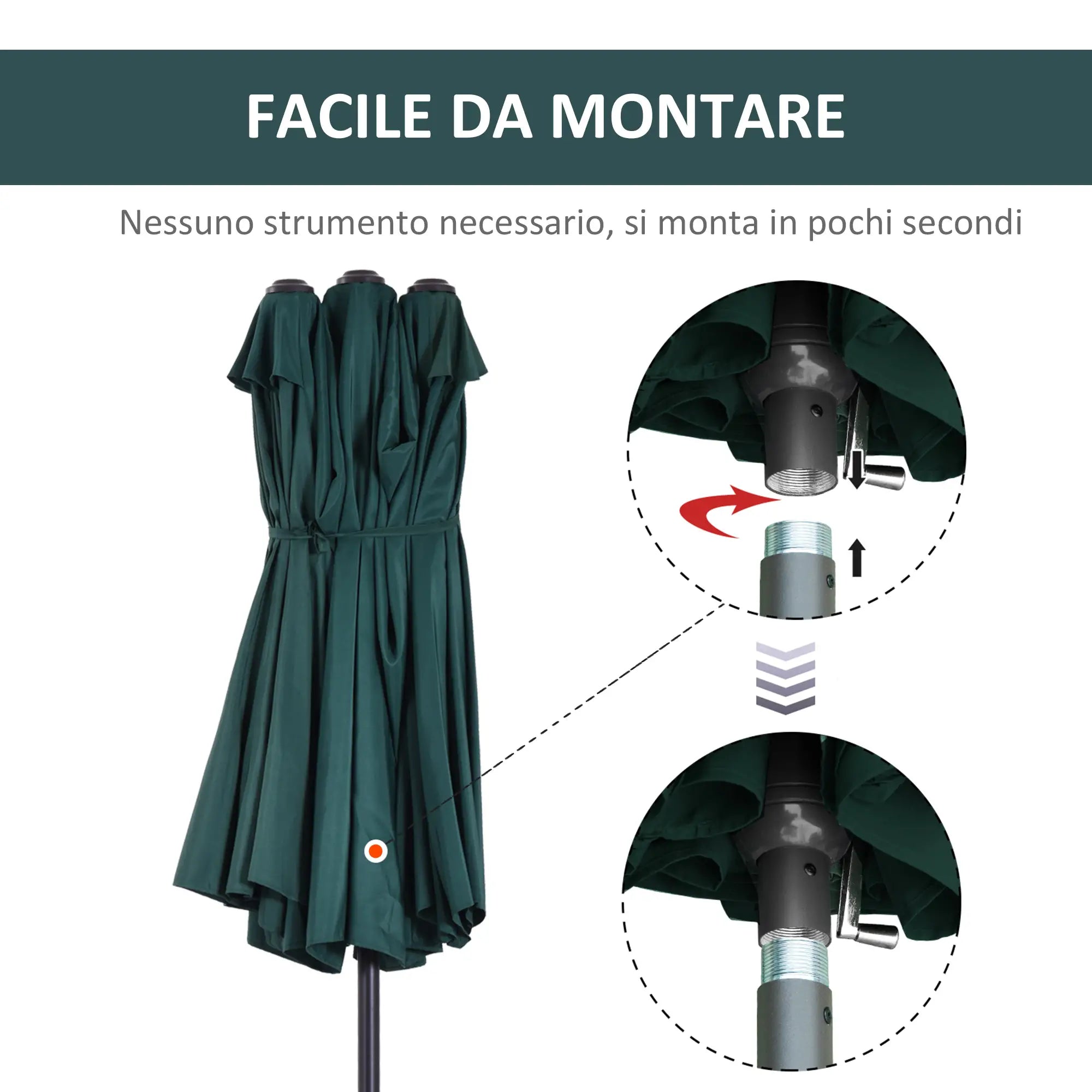 Double Garden Umbrella with Crank Opening, in Steel and Polyester, 455x265x238cm, Dark Green - Borge' Group Limited