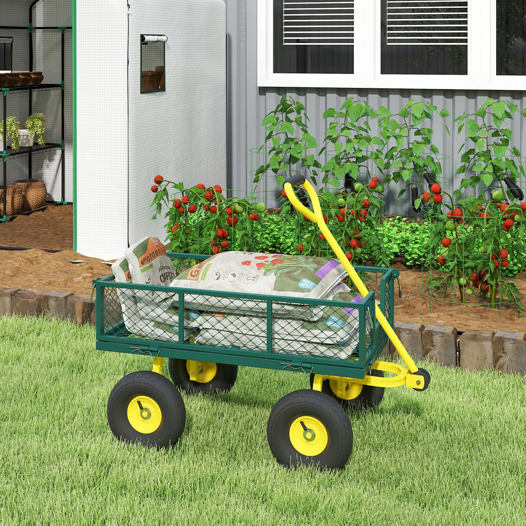 Outsunny Steel Garden Cart with 200 kg Capacity and Removable Side Walls, 104 x 54 x 51 cm, Green and Yellow