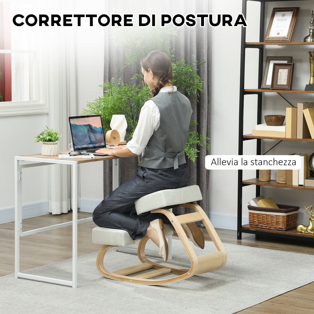 Ergonomic Chair with Birch Wood Kneeler and Cushion, 51x69x58 cm, Cream
