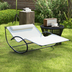 Outsunny 2-Seater Sun Lounger, Metal and Textilene Rocking Garden Lounger, 140x200x36-88cm, Cream White