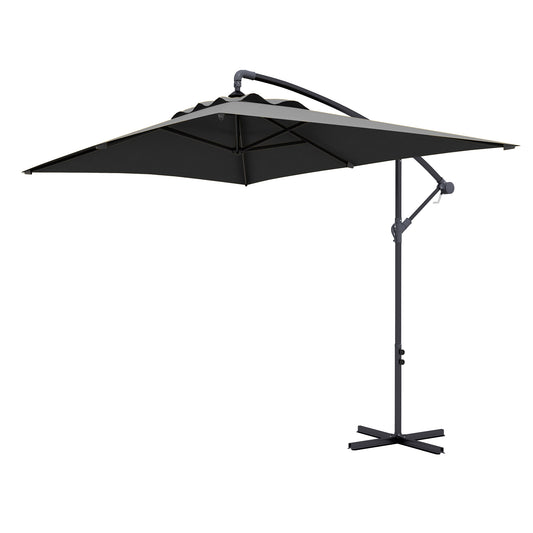 Decentralized Garden Umbrella with Cross Base and Crank Opening, 294x193cm, Gray - Borgè