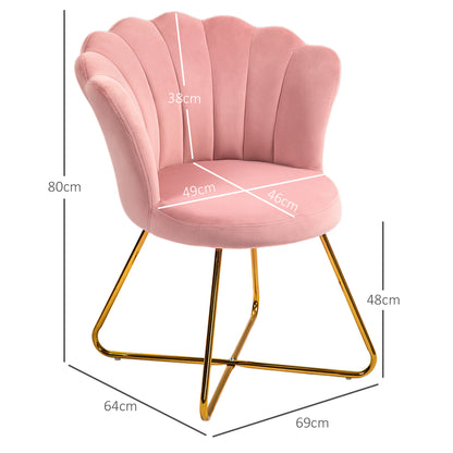 Modern Ergonomic Chair with Pink Velvet Petal Backrest and Gold Cross Legs, 69x64x80 cm