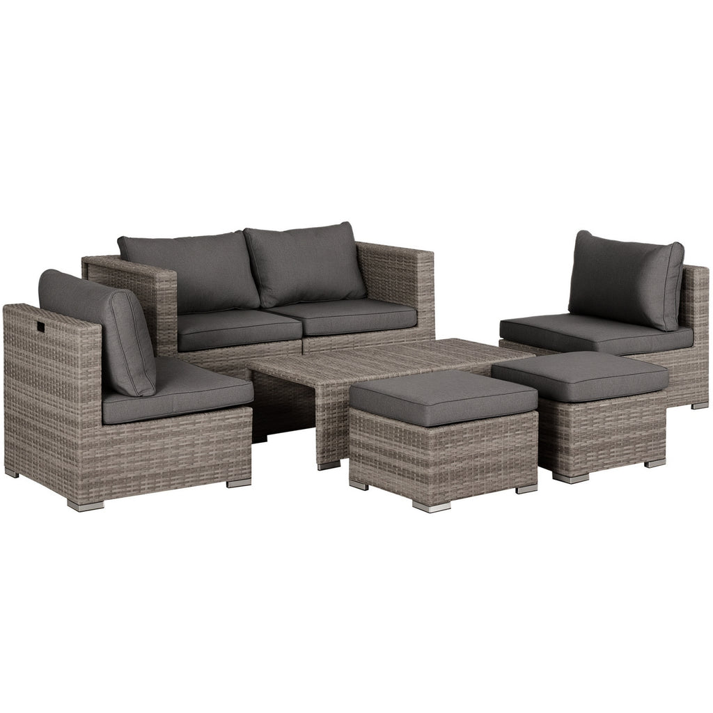 8-Piece PE Rattan Outdoor Lounge Set, Space-Saving Garden Furniture Set with Armchairs, Coffee Tables and Stools, Grey