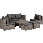 8-Piece PE Rattan Outdoor Lounge Set, Space-Saving Garden Furniture Set with Armchairs, Coffee Tables and Stools, Grey