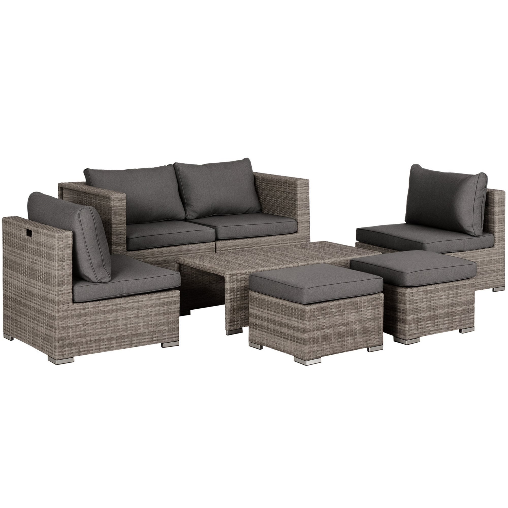 8-Piece PE Rattan Outdoor Lounge Set, Space-Saving Garden Furniture Set with Armchairs, Coffee Tables and Stools, Grey