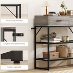 HOMCOM Entrance Console Table with 2 Drawers, 2 Shelves and Side Hook, in Wood and Metal, 100x35x92 cm, Black and Wood