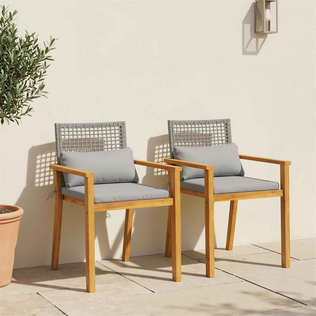 Outsunny Set of 2 Acacia Wood Garden Chairs with Cushions, Natural Wood