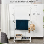 Adjustable Height Clothes Rail with Storage Base and 4 Wheels, 68.5x42x87-145 cm
