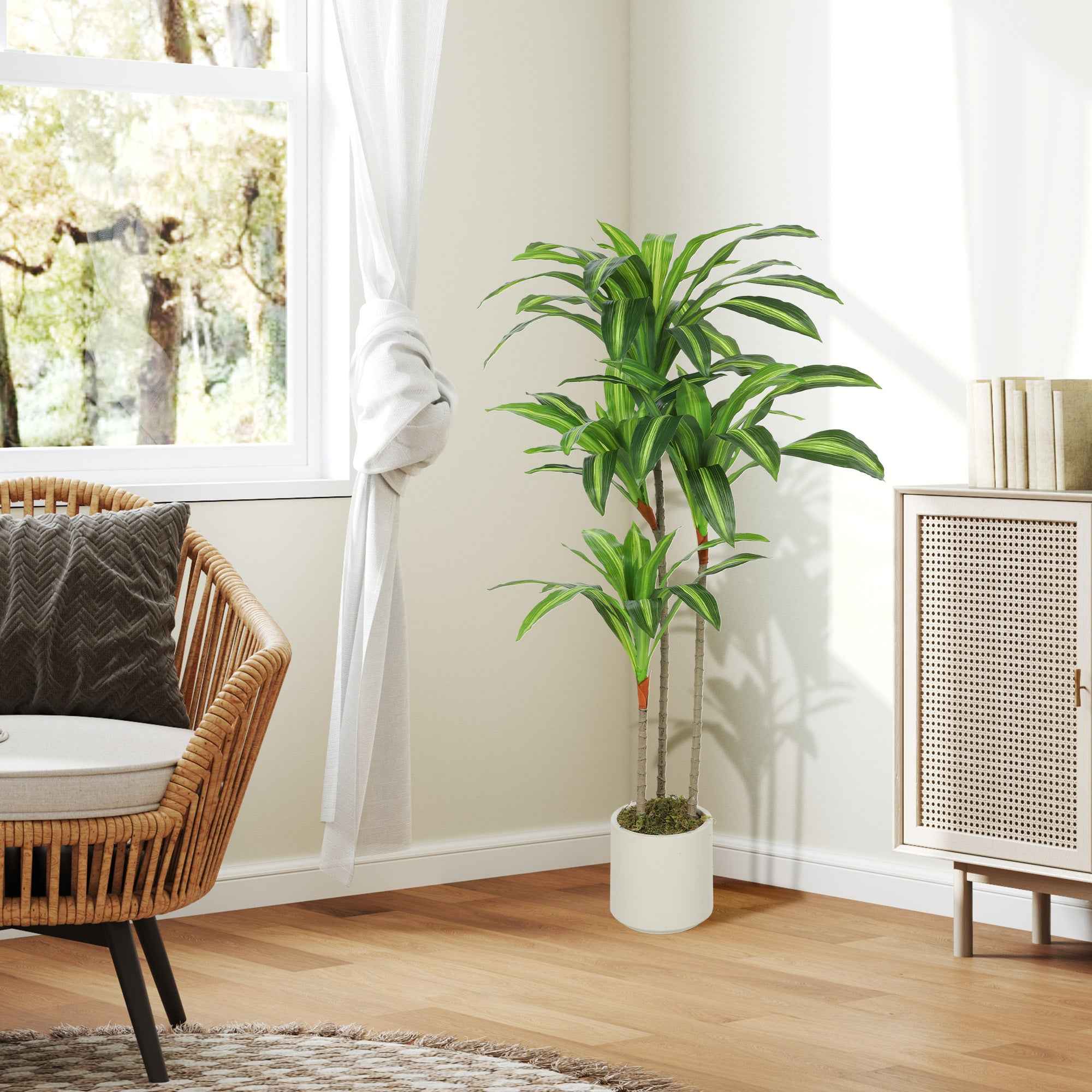 HOMCOM Artificial Green Dracaena Plant in PEVA and Wood with PP and Cement Container Pot, 60x40x120 cm