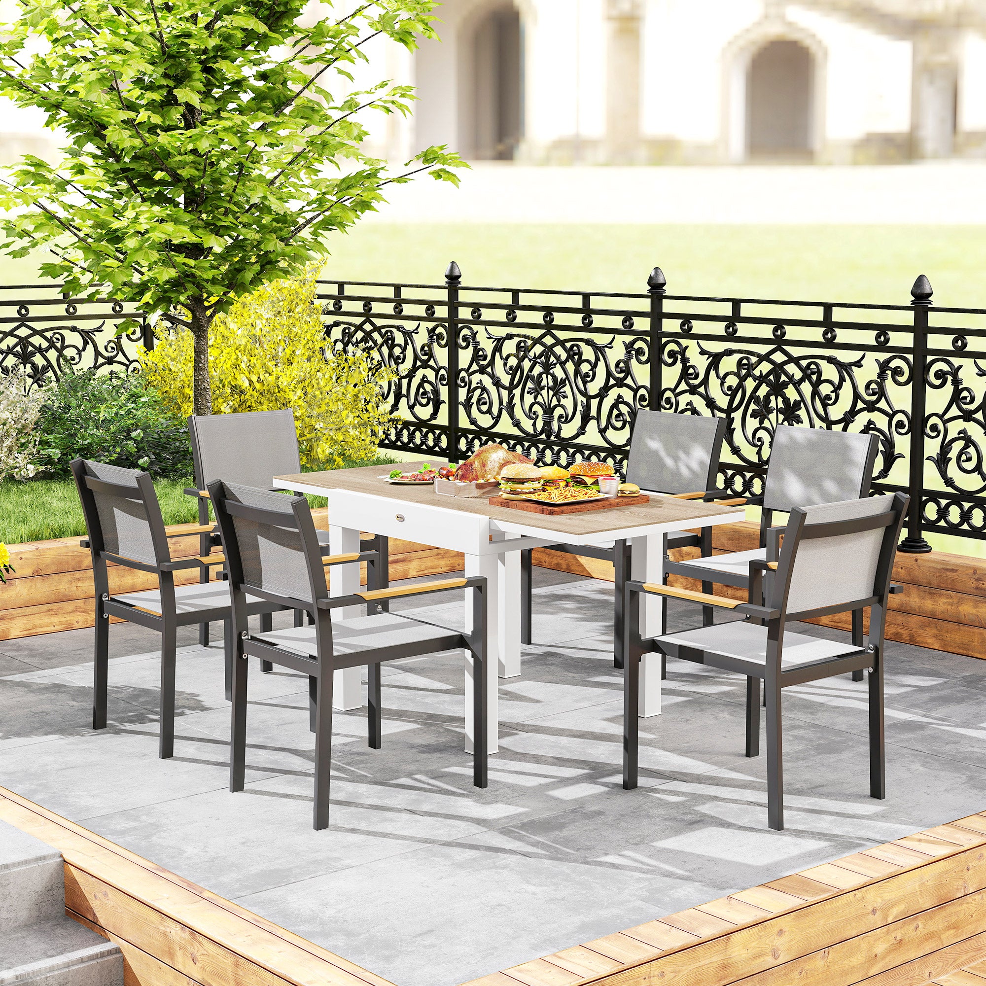 Extendable Garden Dining Table 80-160 cm for 4-6 Seats, White