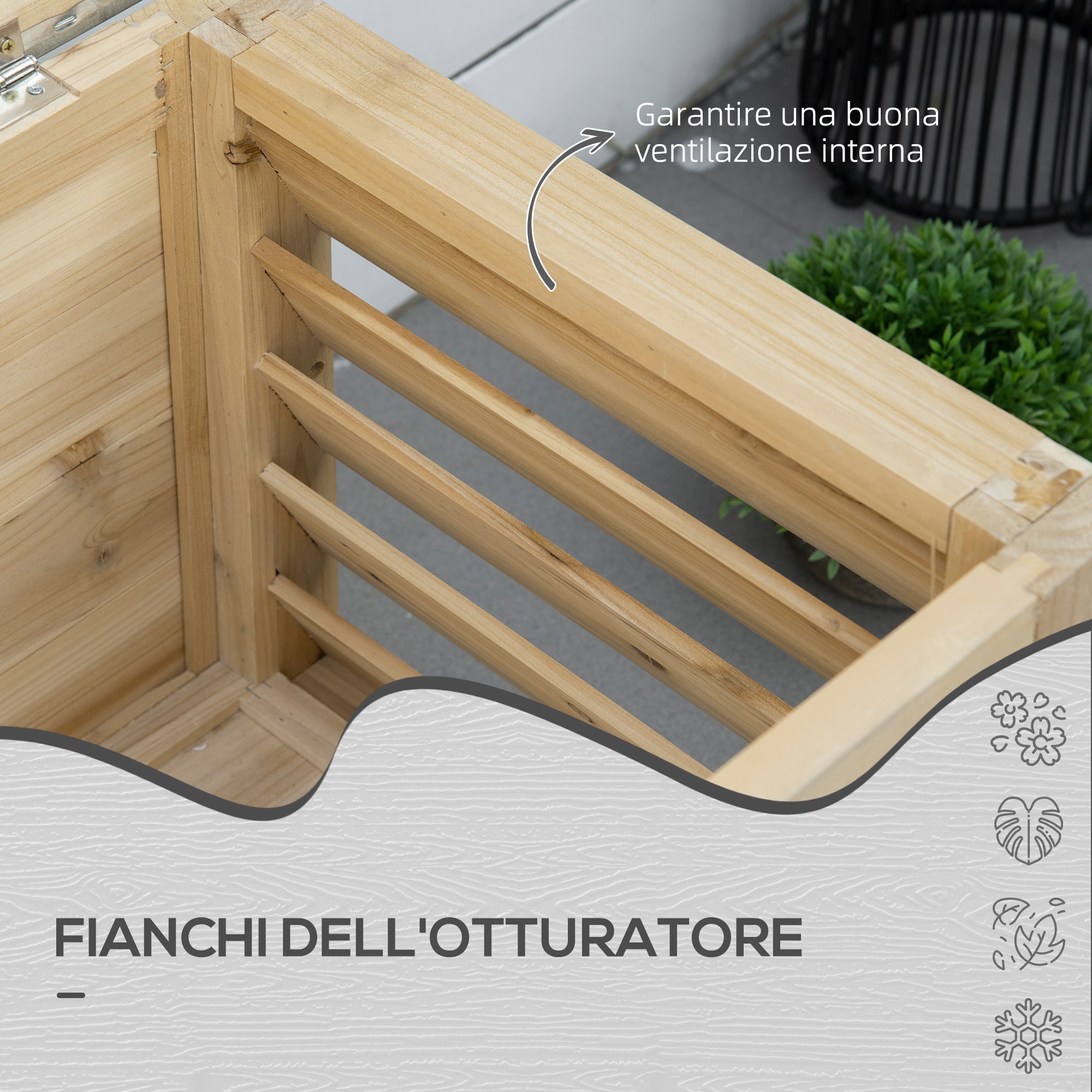 Outsunny 155L Outdoor Wooden Storage Chest with Metal Lid and 2 Shock Absorbers, 110x50x50 cm, Wood Color