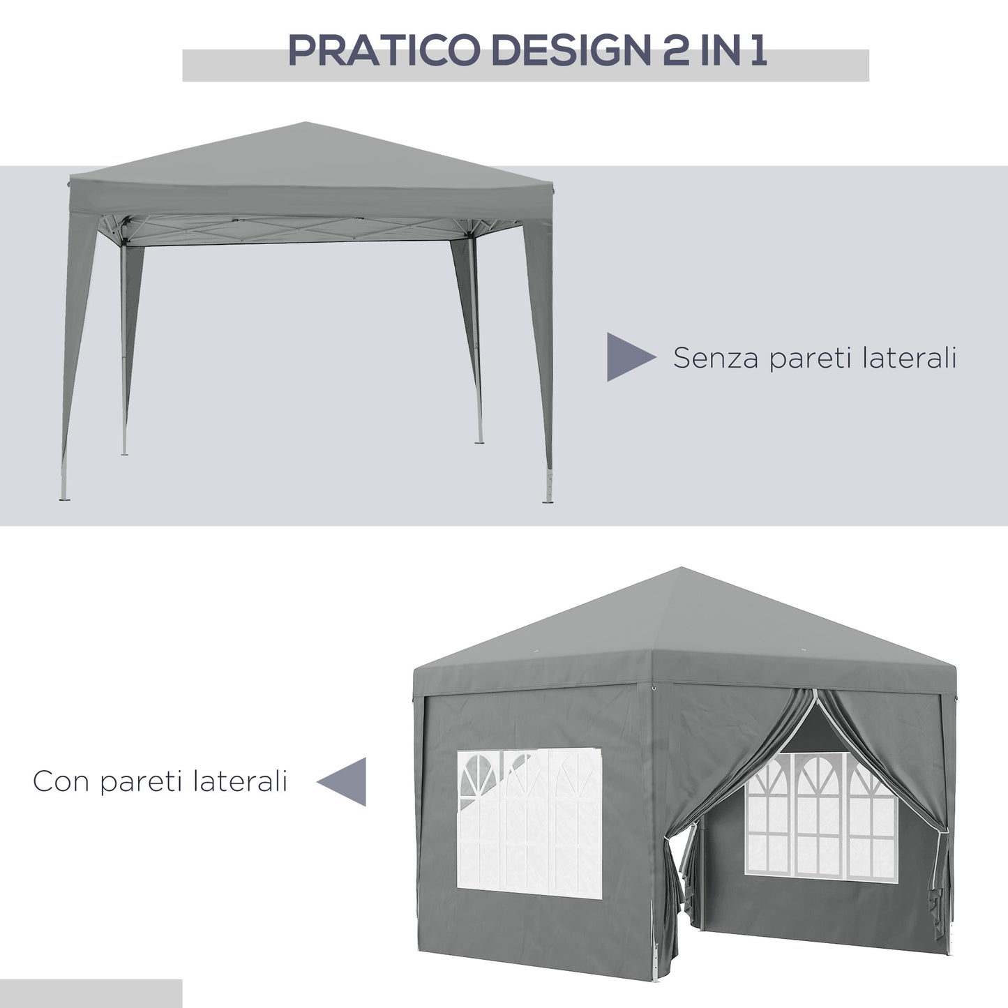 3x3m Folding Outdoor Gazebo with 4 Side Panels, Steel and Oxford Fabric Light Grey