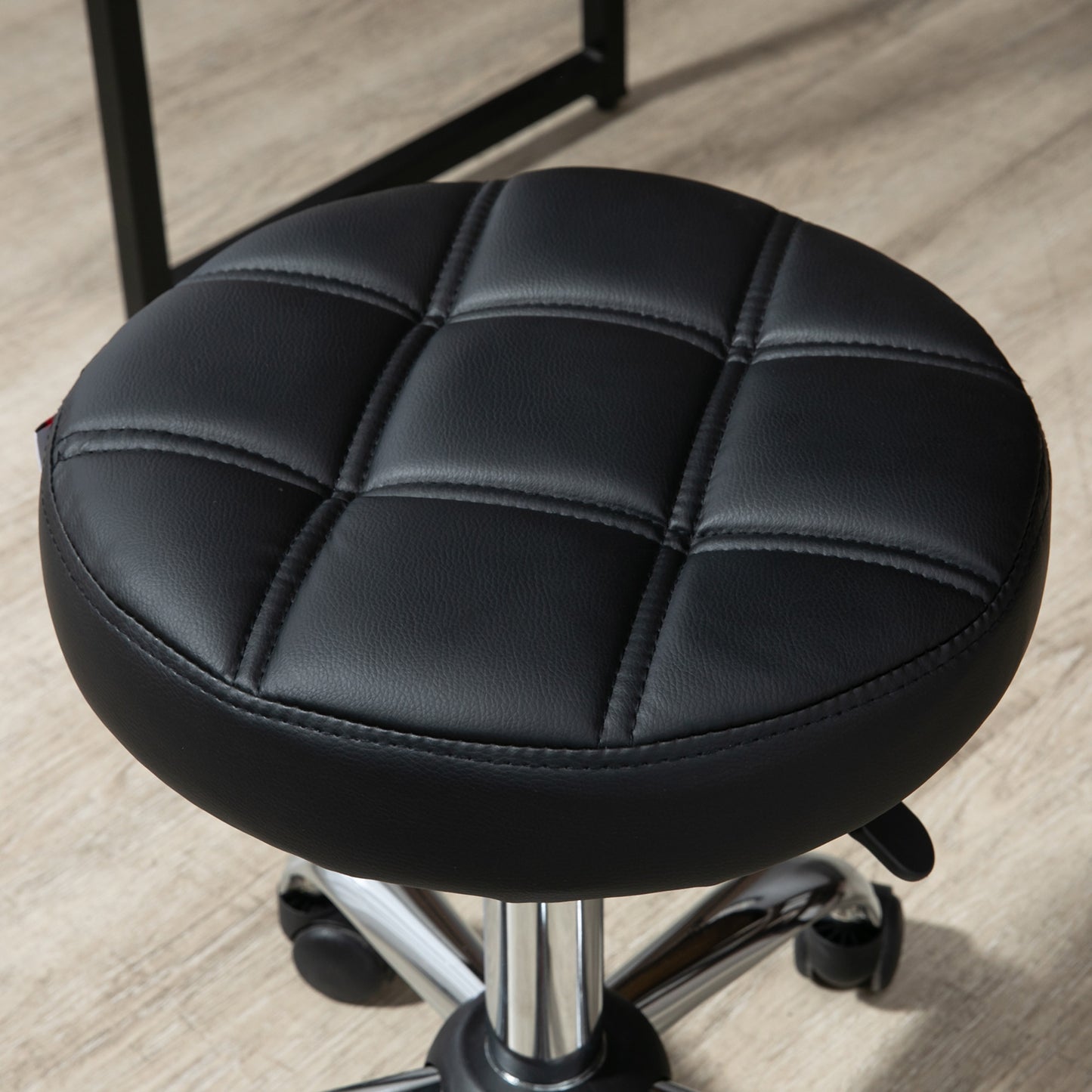 Black Beauty / Tattoo Round Swivel Stool with Wheels, Adjustable Height and Eco Leather Cover, Black - Borgè