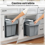 Pull-Out Under-Sink Waste Bin with Two 20L Buckets, 52 x 33.5 x 41 cm, Grey