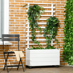 Vertical Planter with 4 Wheels and Wooden Trellis for Climbing Plants, 76x30x155cm, White
