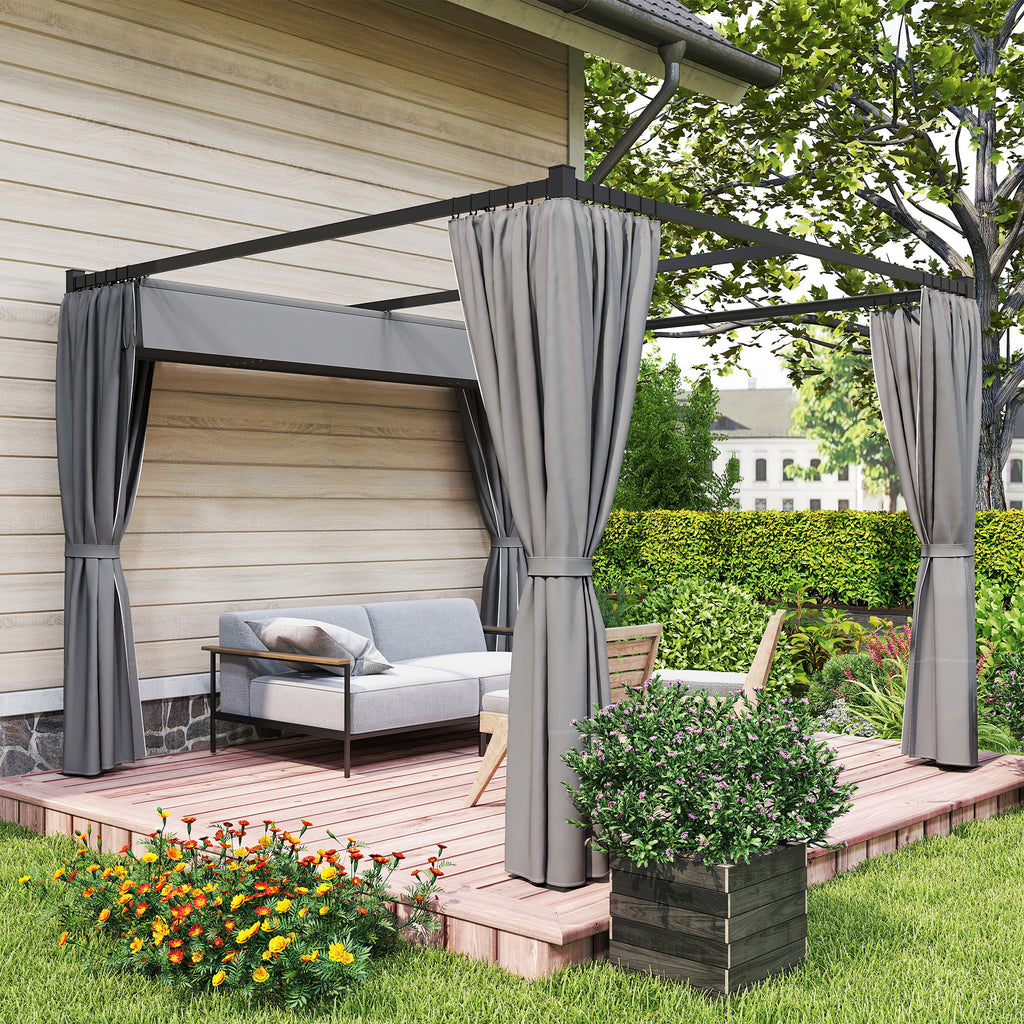 Outsunny Garden Pergola with Retractable Roof and Awnings, Metal and Polyester, 300x300x227 cm, Light Grey