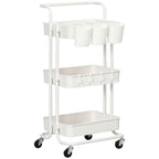 HOMCOM 3-Tier Multipurpose Kitchen Cart with Removable Baskets and Hooks, Shelf with 12 Dividers, White