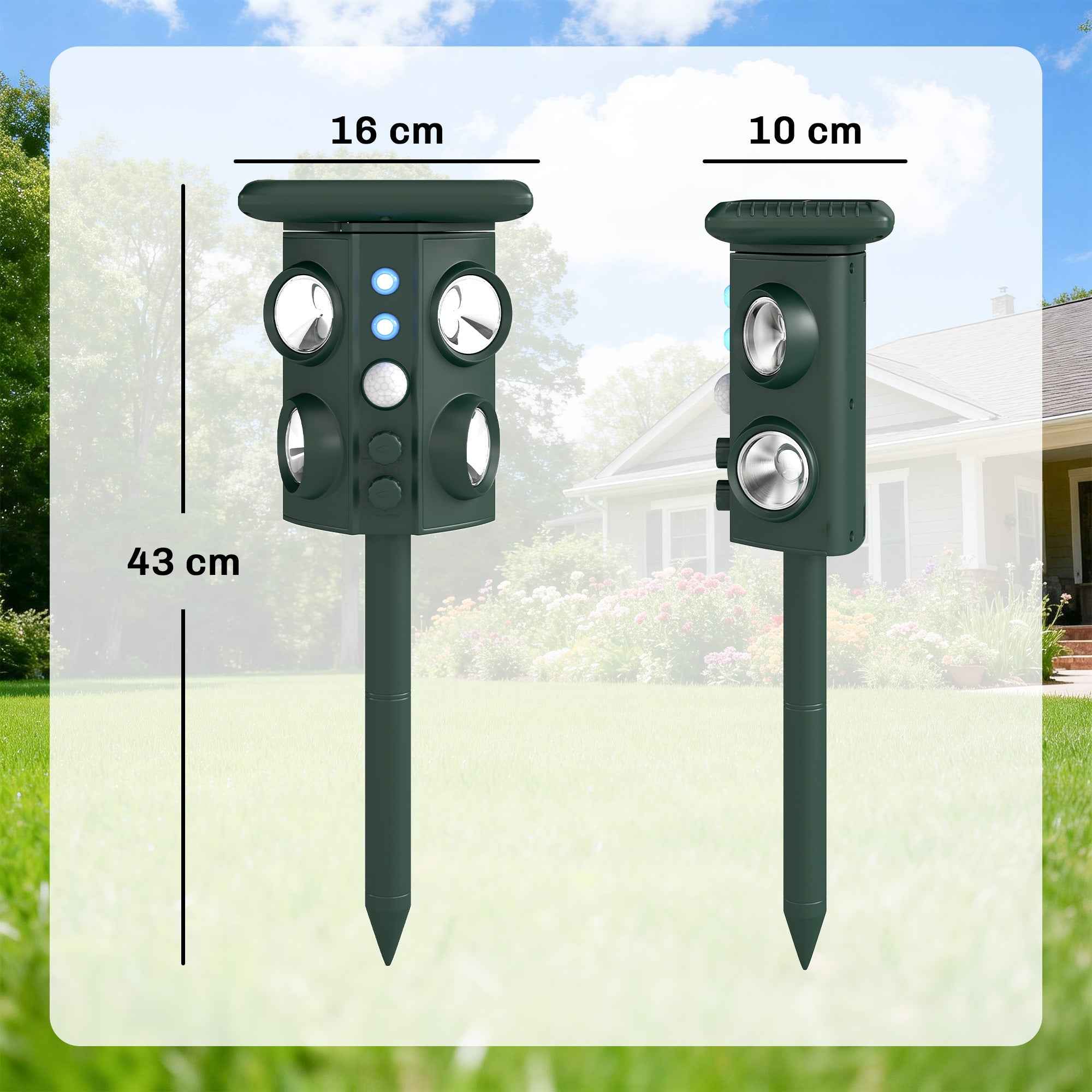 Outsunny Solar Ultrasonic Cat Repellent with 5 Modes, PIR Sensor and LED Flash