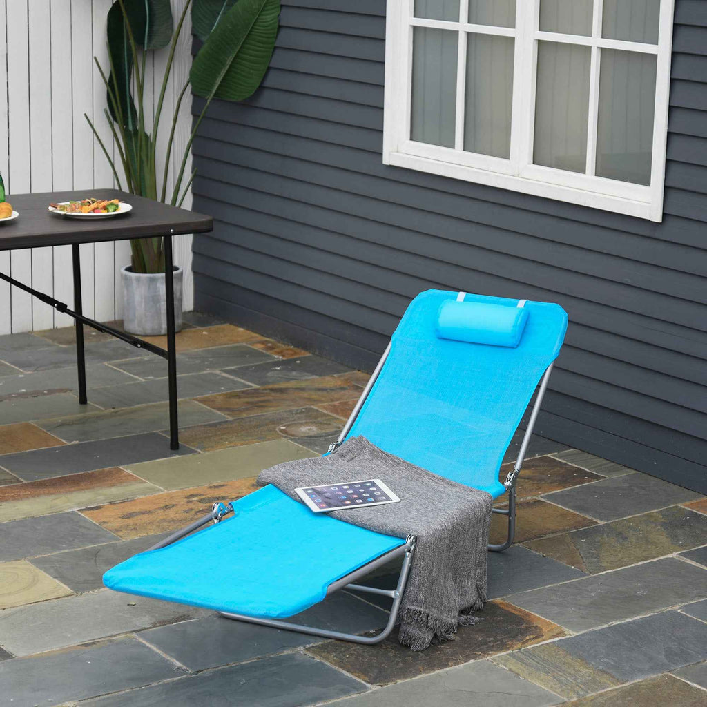 Outsunny Folding Sun Lounger with Reclining Backrest and Cushion, 182x56x24.5cm