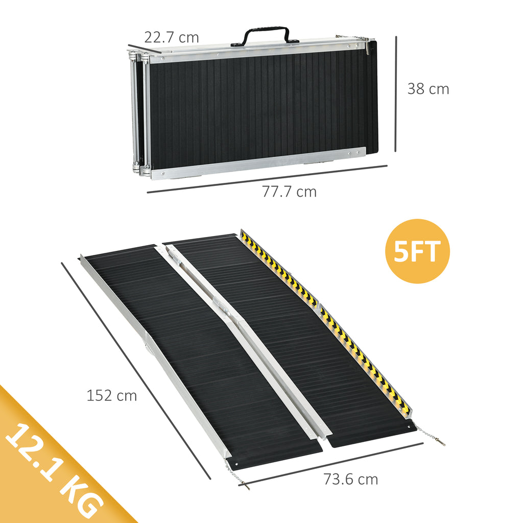 Folding and Non-Slip Aluminum Wheelchair Ramp, 152x73cm, 272kg Capacity
