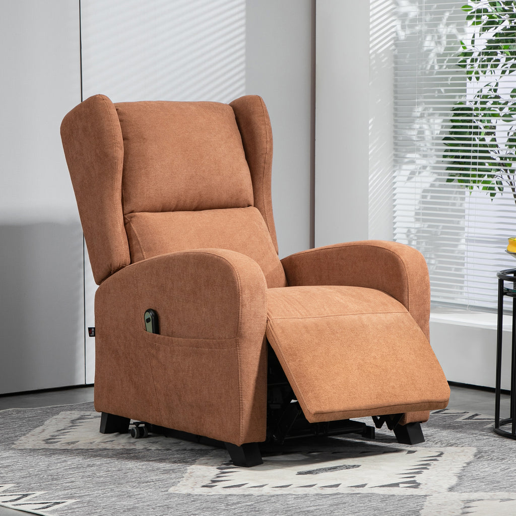 Velvet Lift Relax Chair with 160° Reclining Backrest with Remote Control, Dark Brown