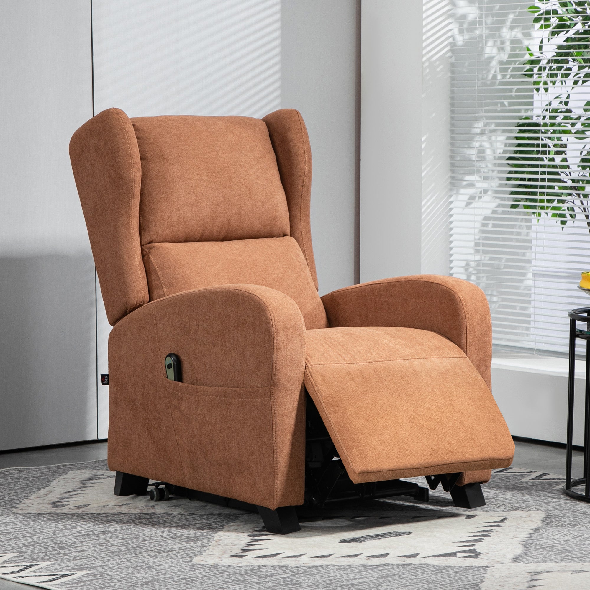 Velvet Lift Relax Chair with 160° Reclining Backrest with Remote Control, Dark Brown