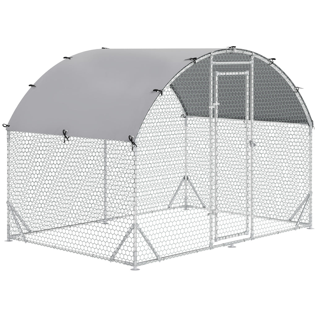 PawHut Galvanized Metal Chicken Run with Roof and UV Cover, 280x190x197 cm, Silver