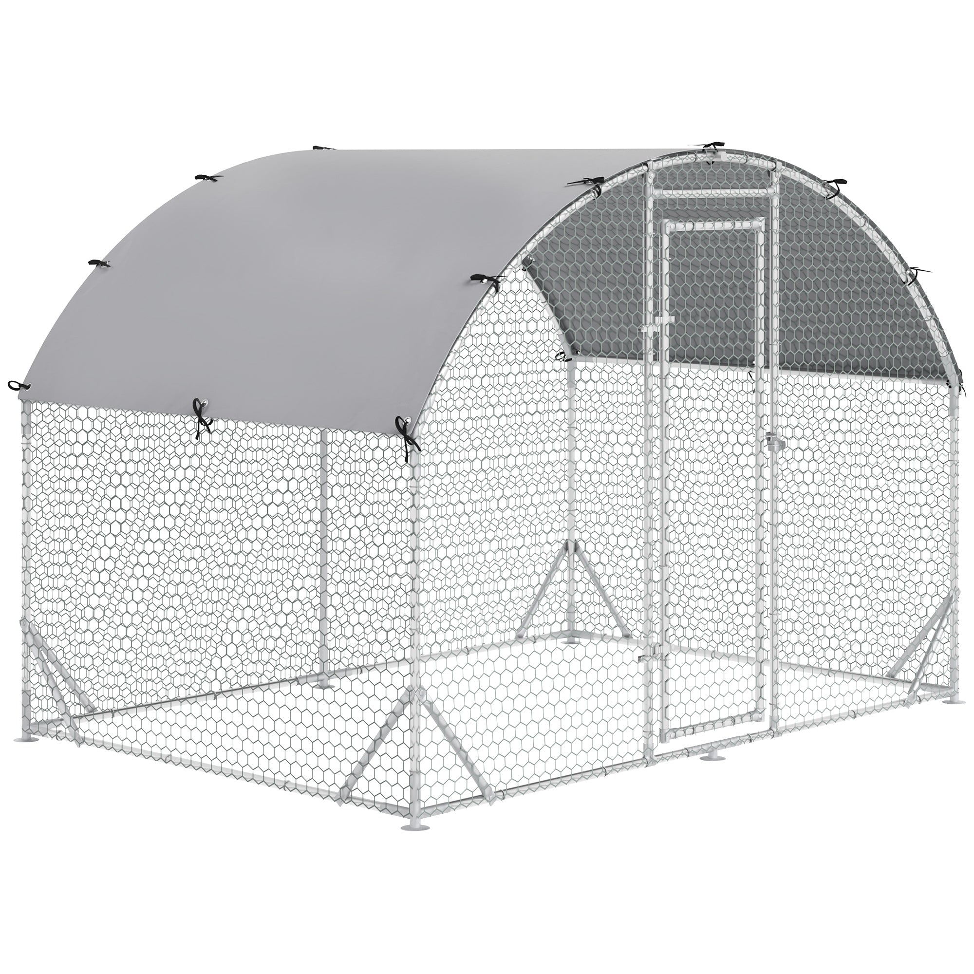 PawHut Galvanized Metal Chicken Run with Roof and UV Cover, 280x190x197 cm, Silver