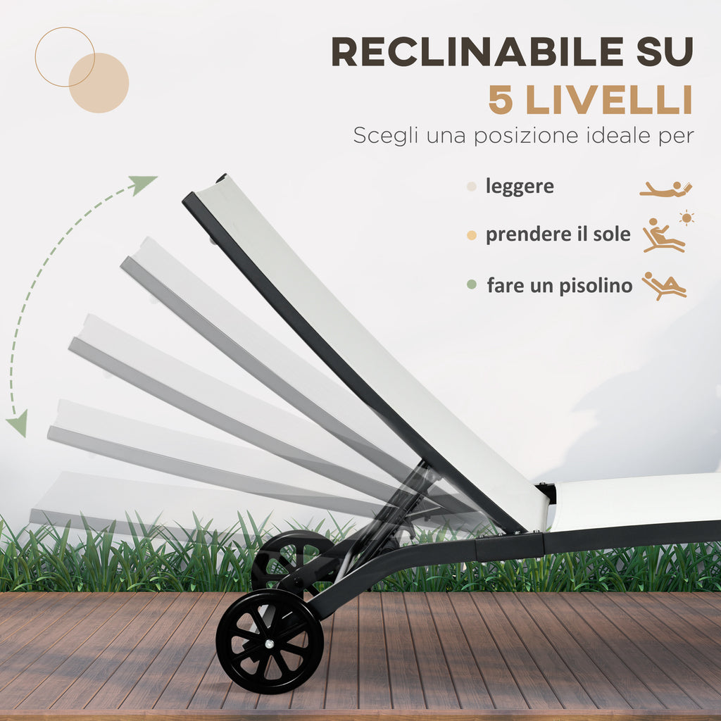 Outsunny Set of 2 Sun Loungers with Reclining Backrest, in Aluminum and Breathable Fabric, 66x165x102 cm, Cream