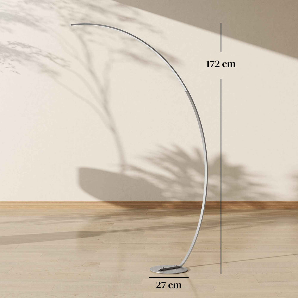 HOMCOM 172cm Tall LED Arc Floor Lamp with Remote Control and Dimmable Dimming, Silver