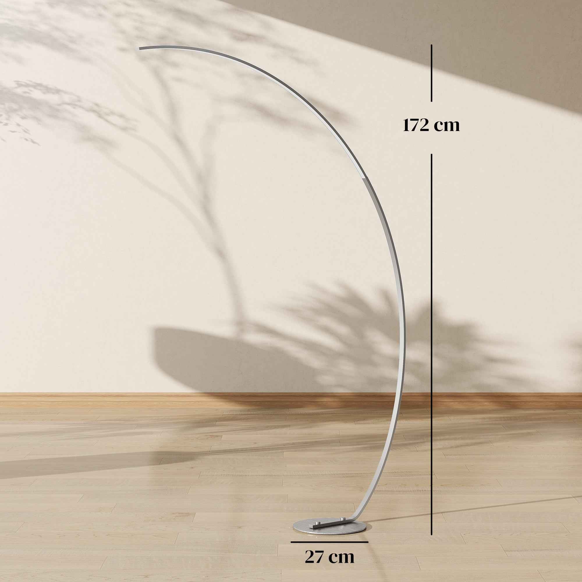 HOMCOM 172cm Tall LED Arc Floor Lamp with Remote Control and Dimmable Dimming, Silver