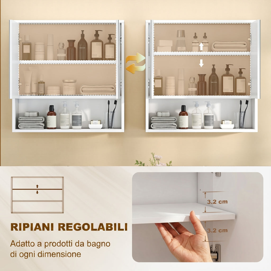 HOMCOM Wall-Mounted Bathroom Cabinet with Soft-Close Doors and Adjustable Shelf