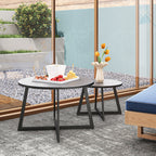 Set of 2 Outdoor Coffee Tables with Tempered Glass Top, Ø70x45 cm and Ø50x35 cm, Gray