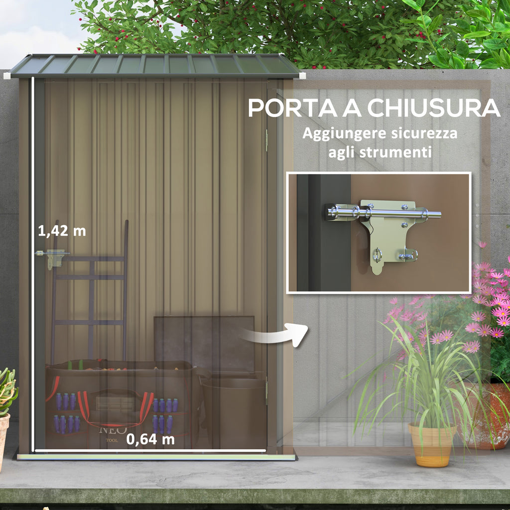 Garden Shed Galvanized Steel Tool Storage Shed with Door, 100x103x160cm, Brown