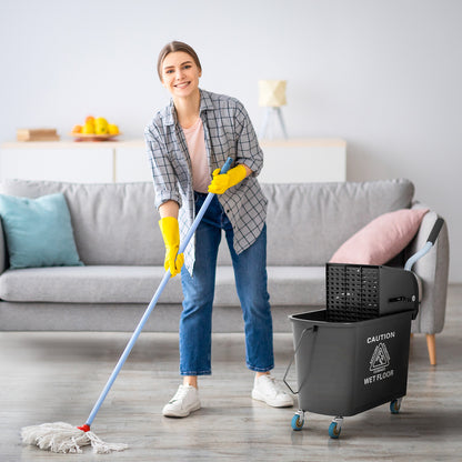 20L PP Plastic Cleaning Trolley with Bucket and Wringer, 60x27x70.5 cm, Black