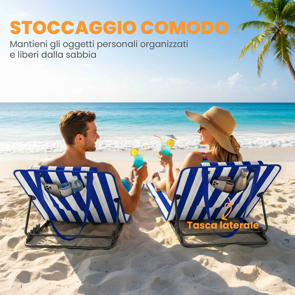 Outsunny Set of 2 Beach Mattresses with 4-Level Adjustable Backrest, in Steel and Polyester, 154x57x52 cm, Blue and White