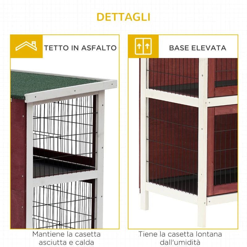 Outdoor Wooden Rabbit Hutch, Waterproof Cage for Rabbits, Guinea Pigs and Rodents 136.4x50x93cm Brown - Borge' Group Limited