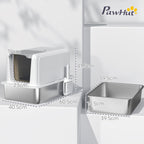 Enclosed Cat Litter Box with Steel Tray, Scoop and Filter Bags, PP, 40.5x60.5x41.5 cm, White and Silver