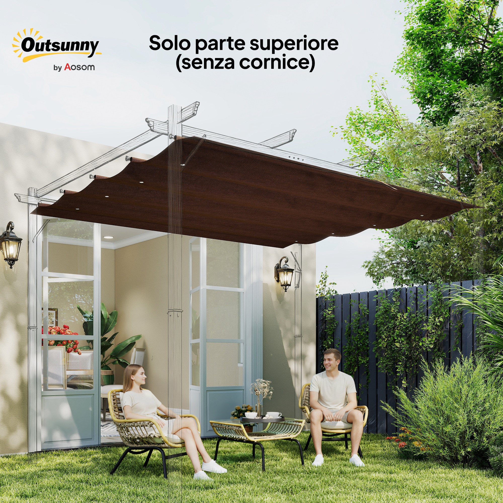 Outsunny Coffee White Polyester UV-Resistant Outdoor Pergola Cover with 8 Drainage Holes, 286x245 cm