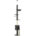 220-240cm High Ceiling Cat Tree with Hammock, House, Flower Platforms and Sisal Posts, Grey