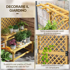 Outsunny Planter with Trellis for Climbing Plants, 2 Shelves and Top Bar, in Fir Wood, 75x50x166 cm, Yellow