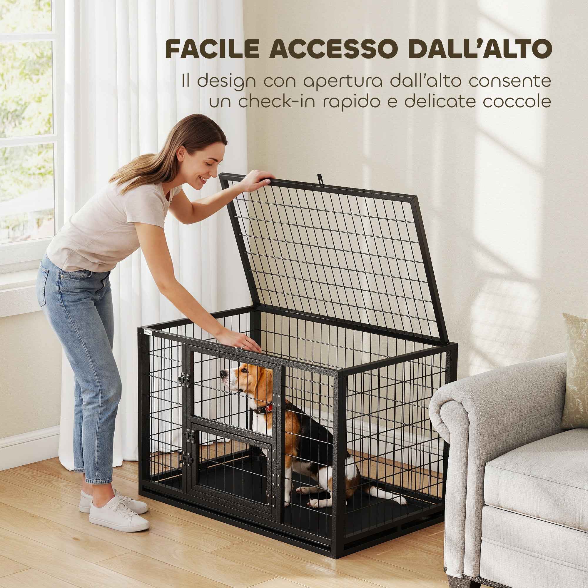 PawHut Sturdy Dog Cage, 94x60x64 cm, with Removable Tray.